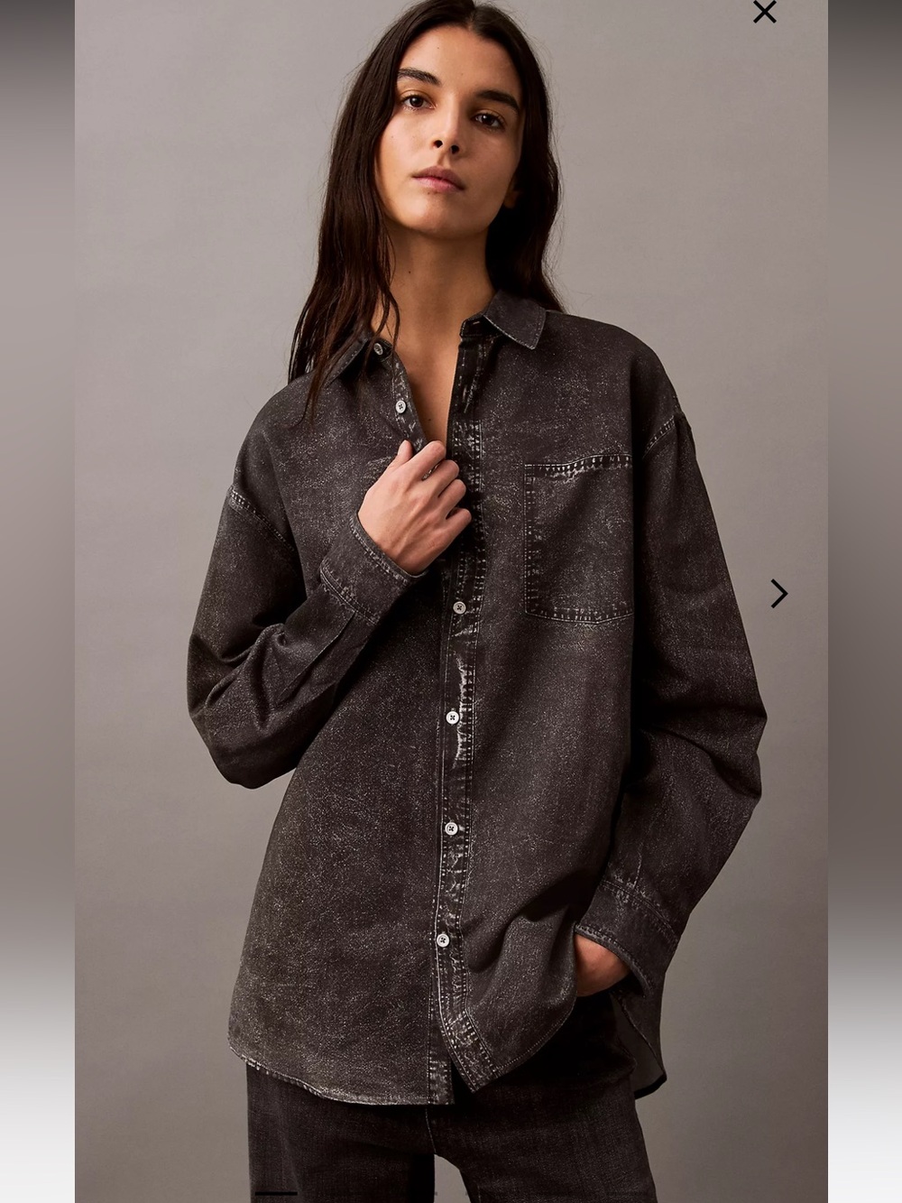 Denim Print Button-Down Shirt. NWT. Size S.